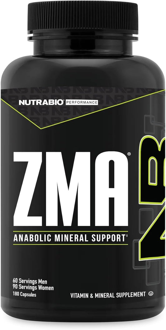 180 Capsules NutraBio ZMA Vegetable Supplement for Anabolic Mineral Support - Recovery, Growth, Sleep - Zinc, Magnesium, B6 Formula