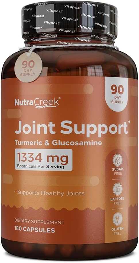 180 Capsules NutraCreek Joint Support Supplement with Turmeric, Glucosamine, BioPerine, Ginger, Chondroitin, and Boswellia for Healthy Joints