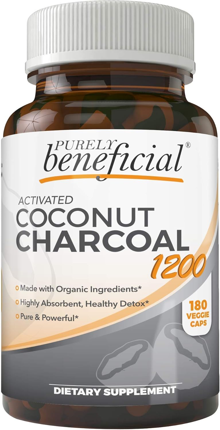 180 Capsules of 1200mg Activated Coconut Charcoal for Digestive System Support - Vegan Friendly Supplement for Bloating Relief