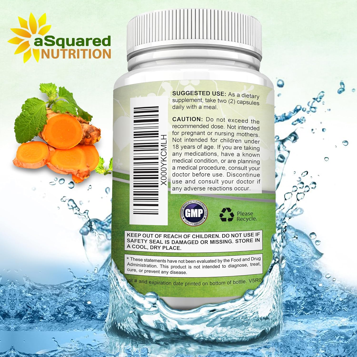 180 Capsules of aSquared Nutrition Turmeric Curcumin 1300mg with BioPerine Black Pepper Extract - 95% Curcuminoids, Natural Tumeric Root Powder Supplements for Joint Stiffness