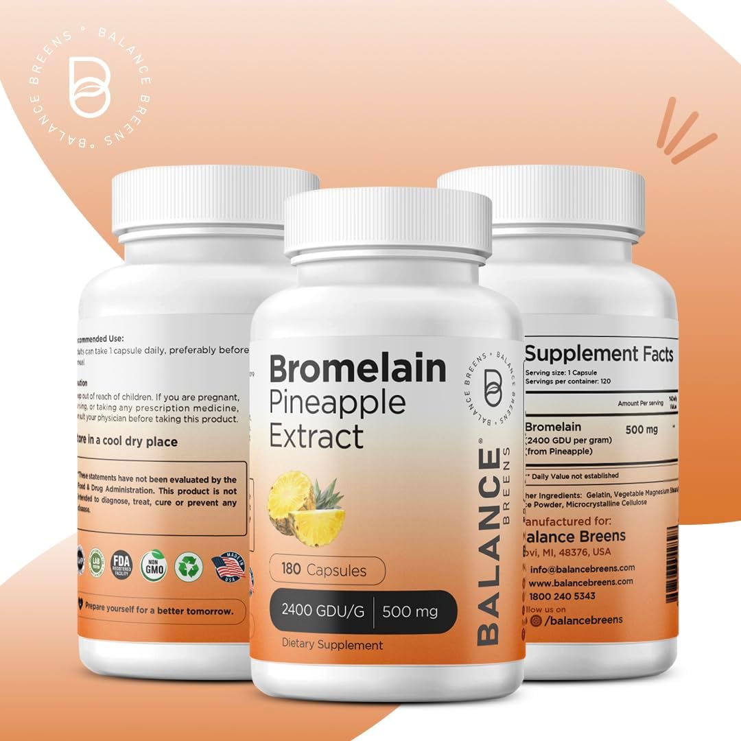 180 Capsules of Balancebreens Bromelain 500mg - Pineapple Extract Digestive Enzyme for Digestion and Joint Health