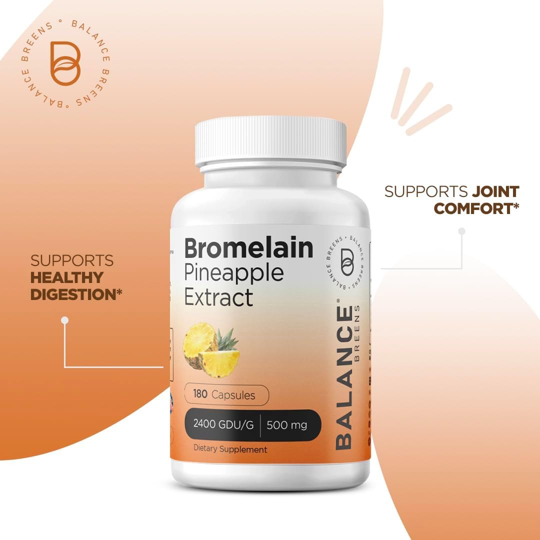 180 Capsules of Balancebreens Bromelain 500mg: Pineapple Extract for Digestive and Joint Health - Enzyme Supplement for Digestion Support