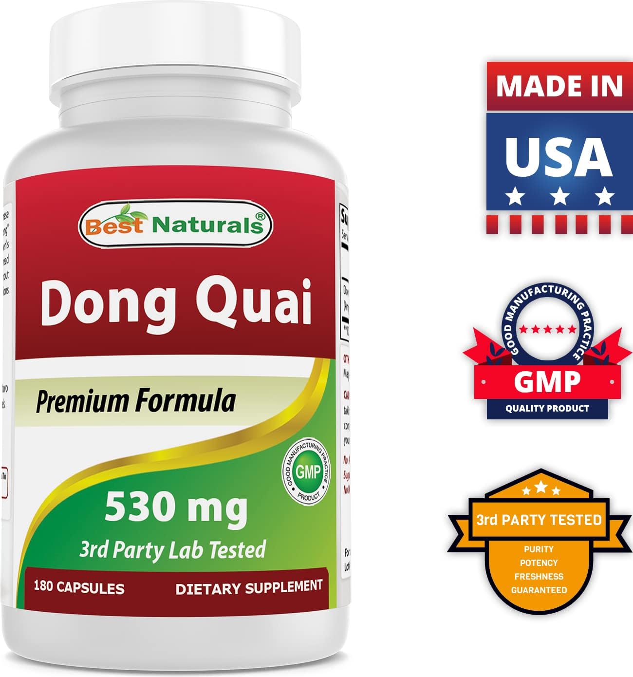 180 Capsules of Best Naturals Dong Quai 530 mg - All-Natural Women's Health Supplement