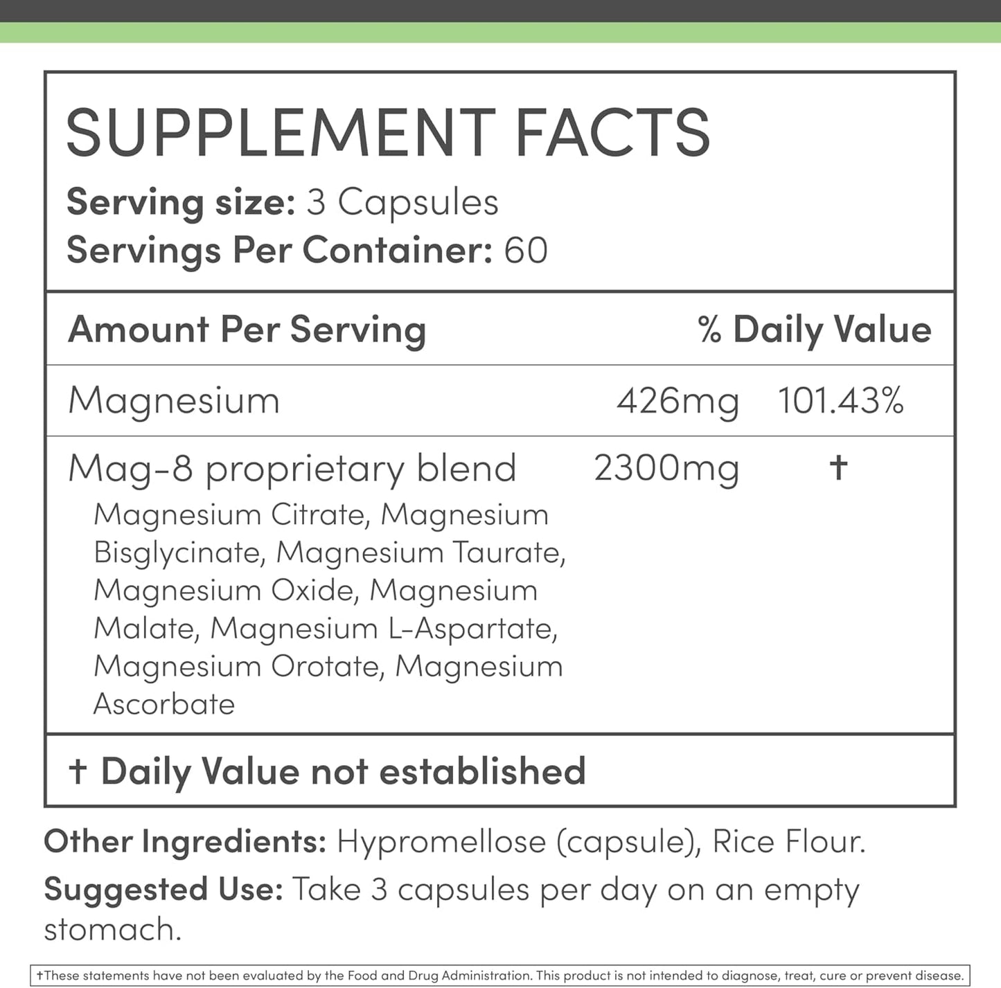 180 Capsules of MAG-8 Magnesium Complex Supplement: 436mg Elemental Magnesium from 2,300mg of 8 Forms - 100% Daily Value