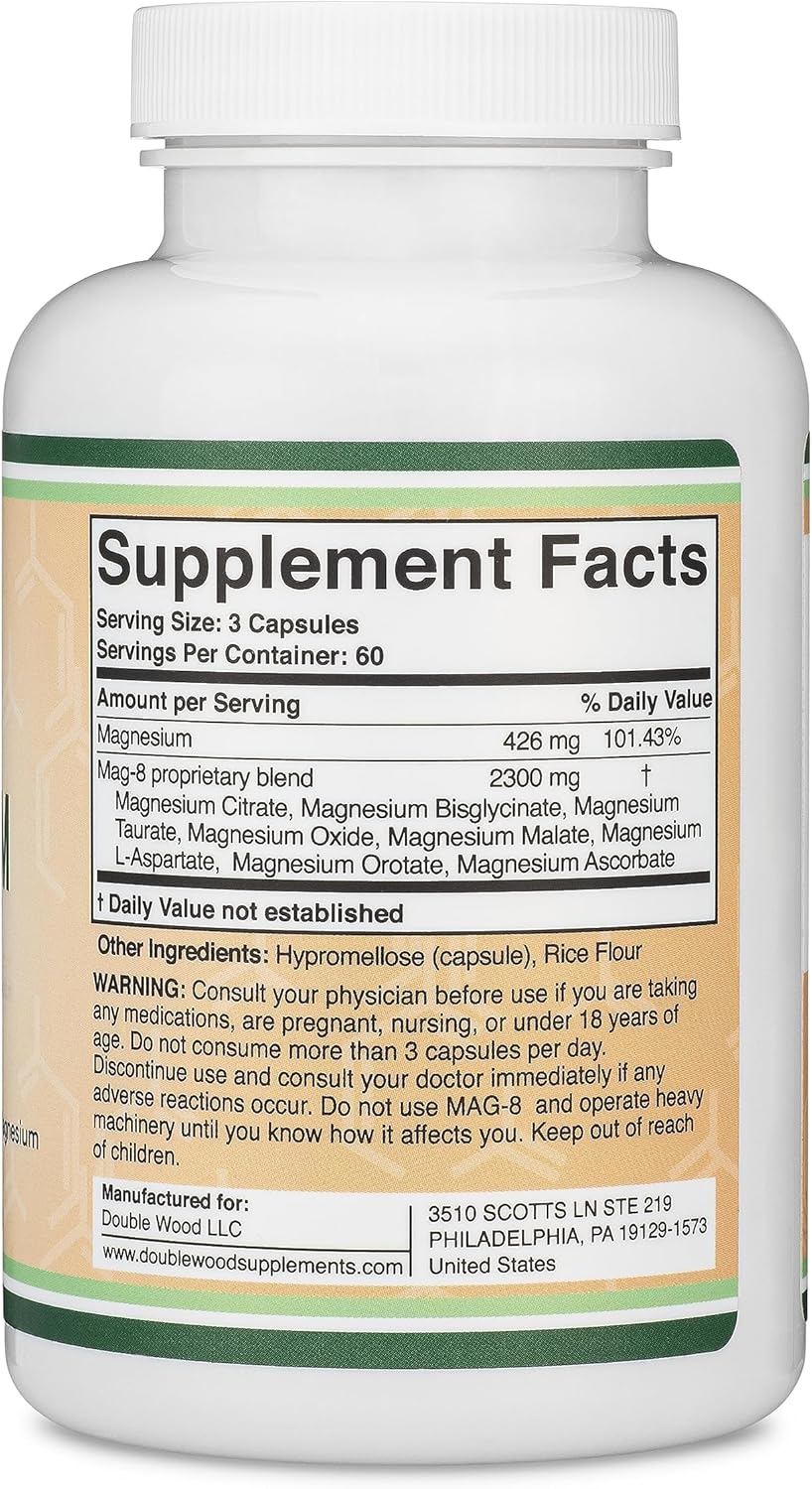 180 Capsules of MAG-8 Magnesium Complex Supplement: 436mg Elemental Magnesium from 2,300mg of 8 Forms - 100% Daily Value