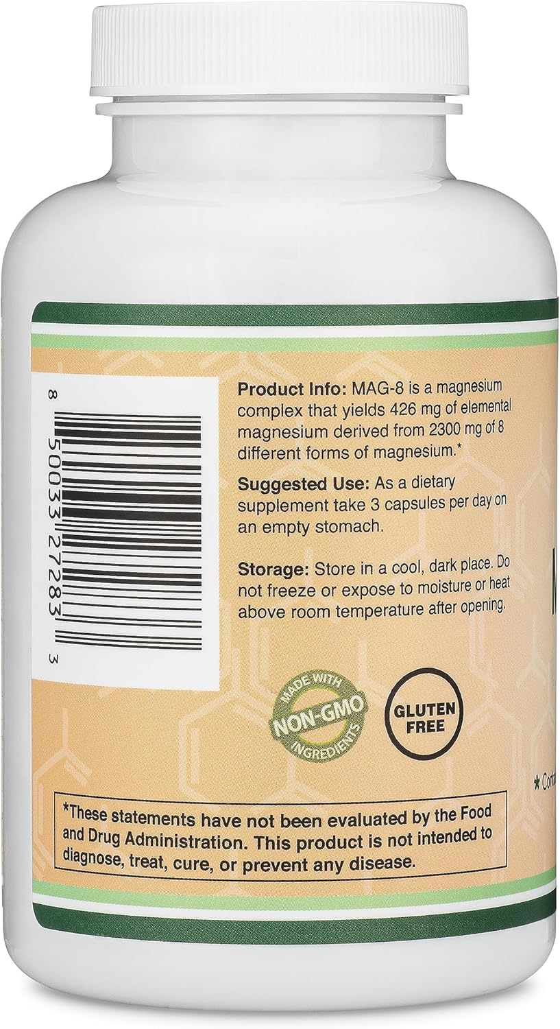 180 Capsules of MAG-8 Magnesium Complex Supplement: 436mg Elemental Magnesium from 2,300mg of 8 Forms - 100% Daily Value