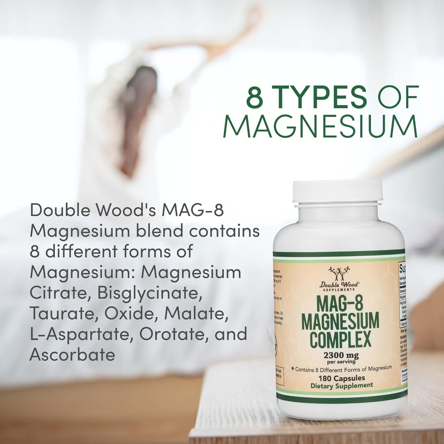 180 Capsules of MAG-8 Magnesium Complex Supplement: 436mg Elemental Magnesium from 2,300mg of 8 Forms - 100% Daily Value