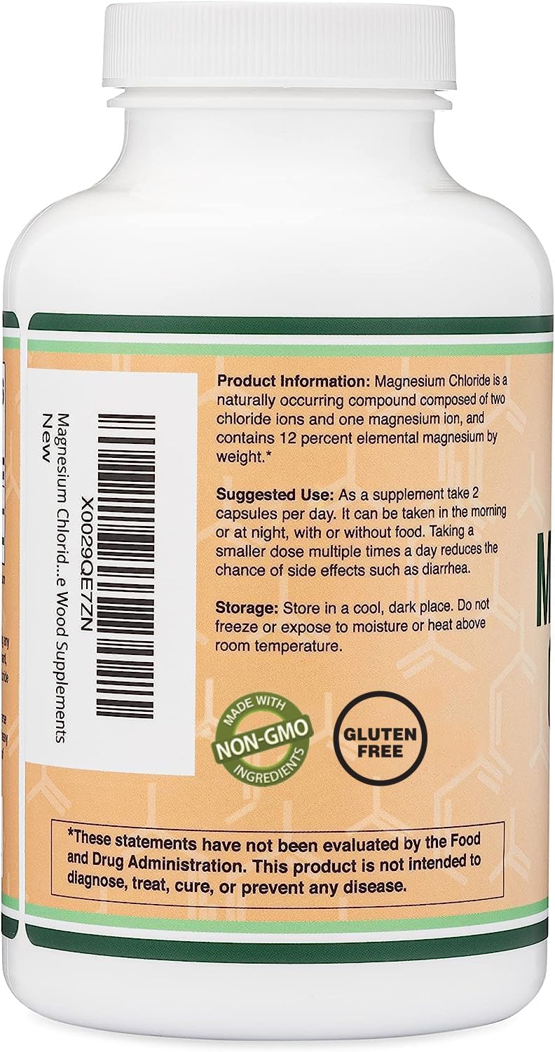 180 Capsules of Magnesium Chloride (Cloruro De Magnesio) - 1,000mg Per Serving - Supports Digestive and Bone Health - Non-GMO and Gluten Free