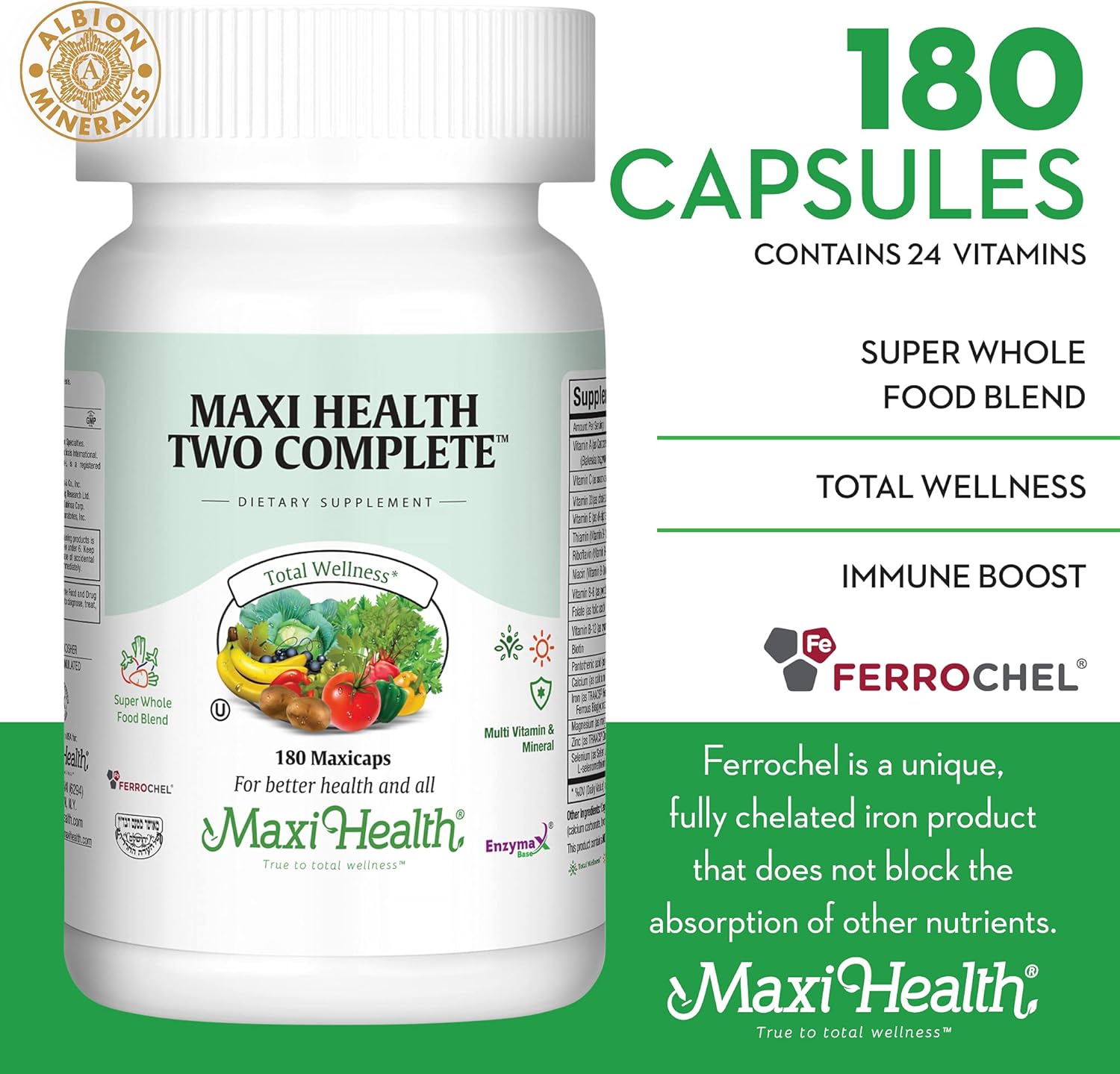 180 Capsules of Maxi Health Two Complete Multivitamins and Minerals, Full Potency, Kosher Formula