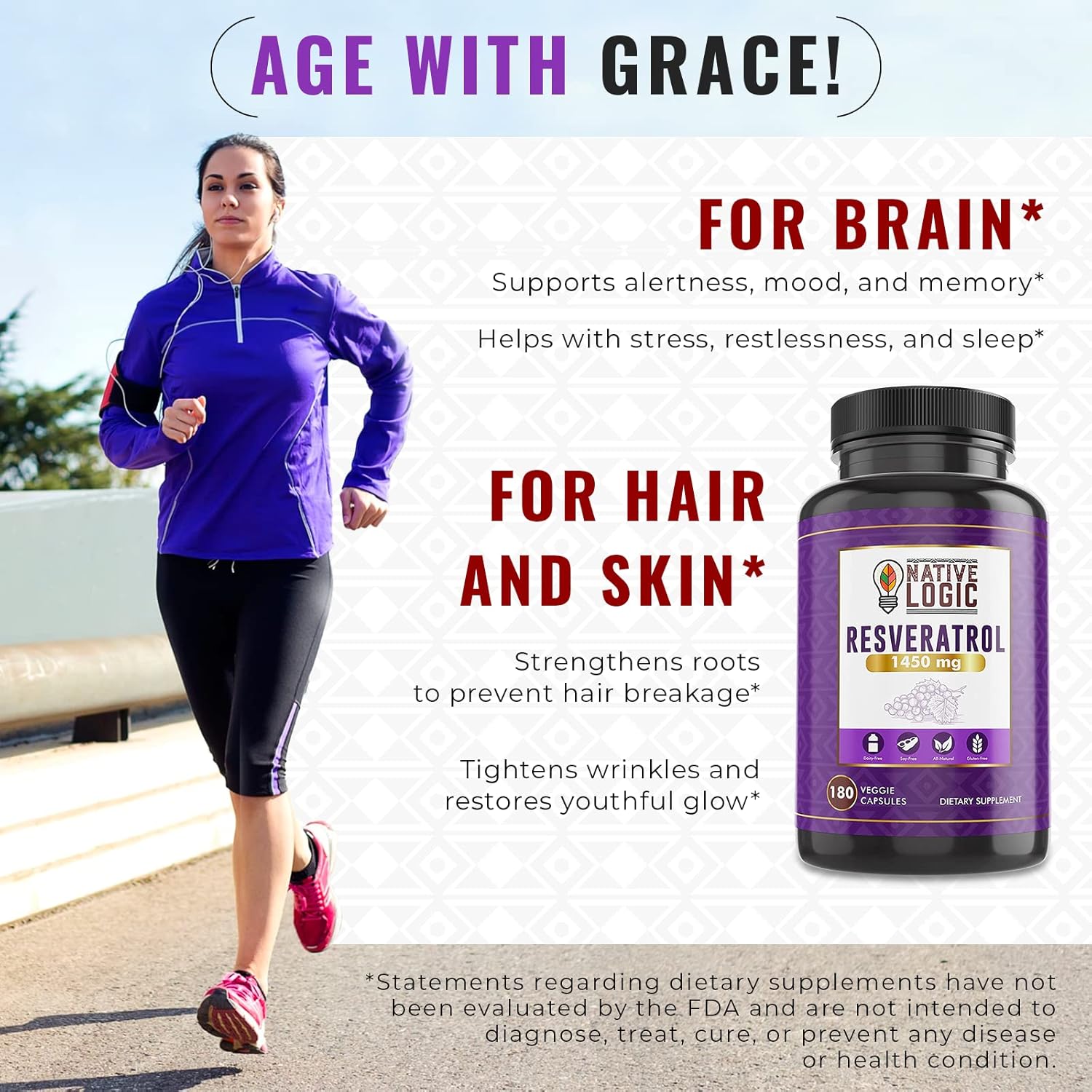 180 Capsules of Native Logic Trans-Resveratrol with Antioxidants, Acai Berry, Grape Seed, Green Tea Leaf Extract - 1450mg - Promotes Cardiovascular Health & Immune System Support