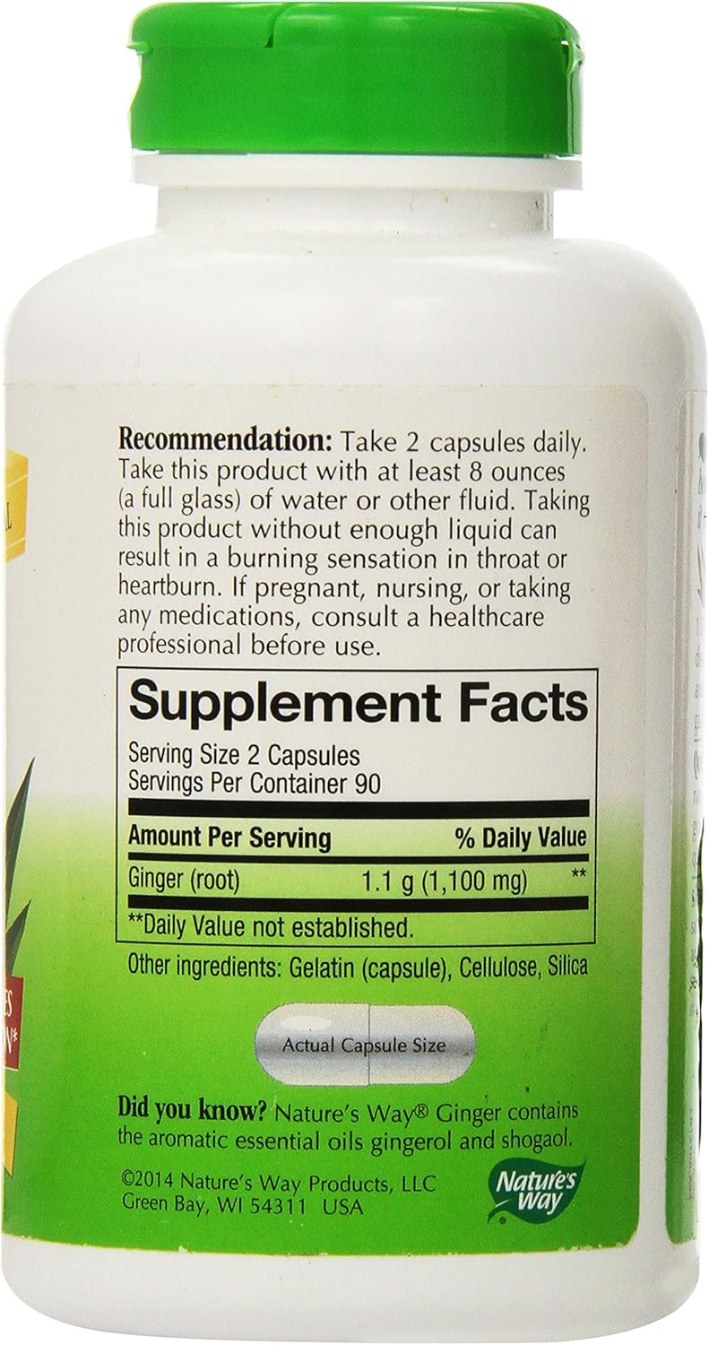 180 Capsules of Nature's Way Ginger Root Supplement, 550 mg