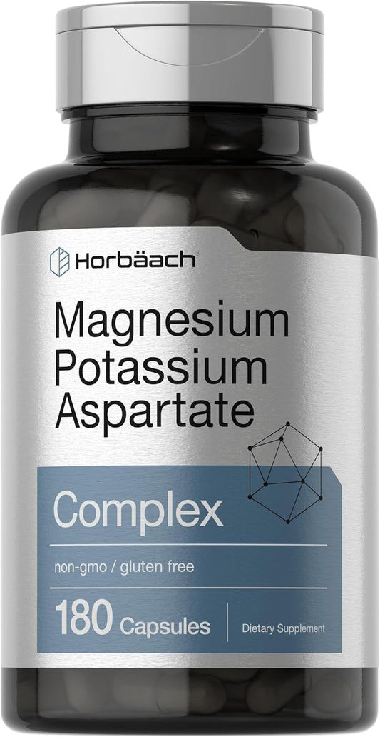 180 Capsules of Non-GMO Gluten-Free Horbäach Magnesium Potassium Aspartate Complex