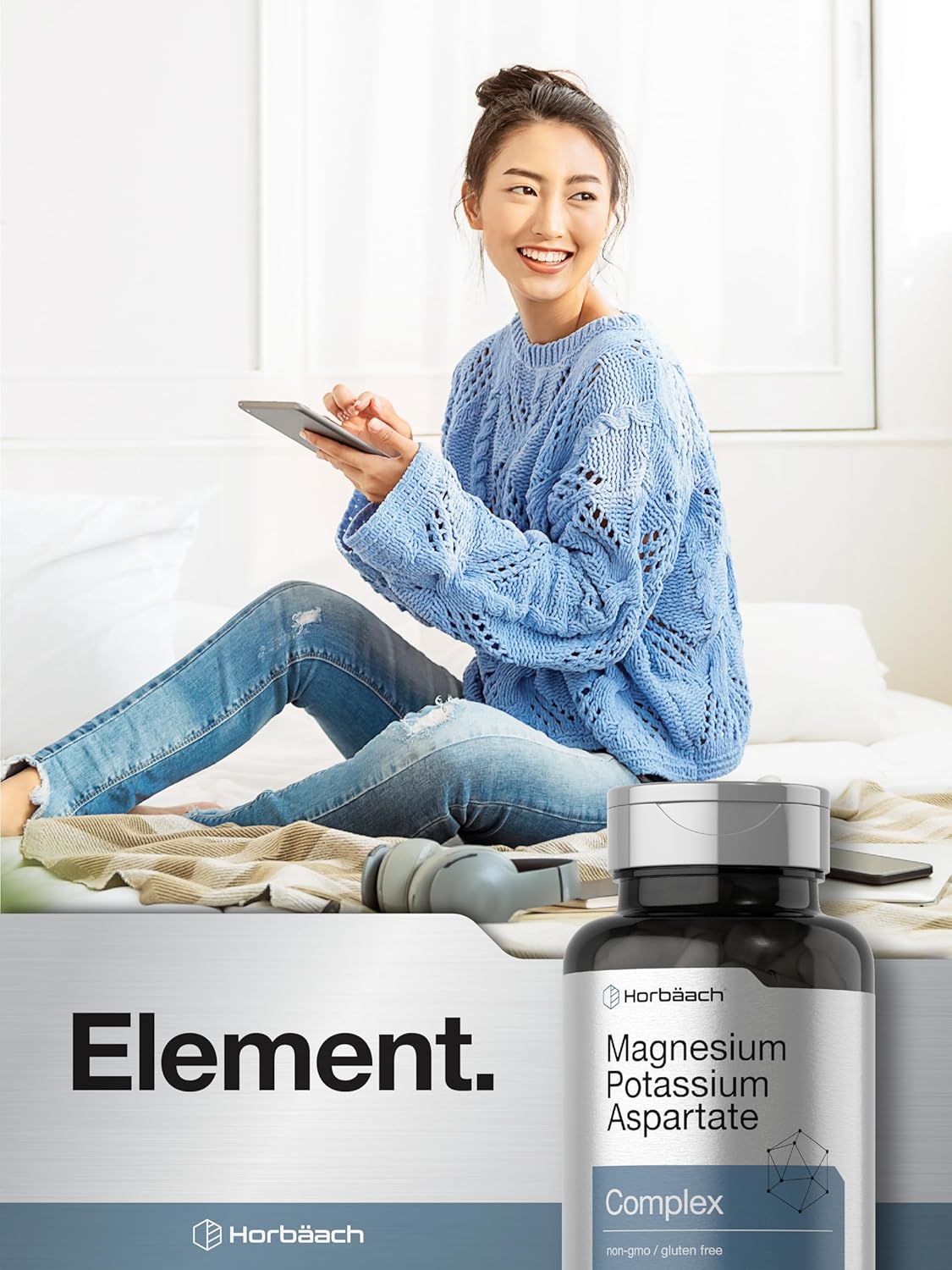 180 Capsules of Non-GMO Gluten-Free Horbäach Magnesium Potassium Aspartate Complex