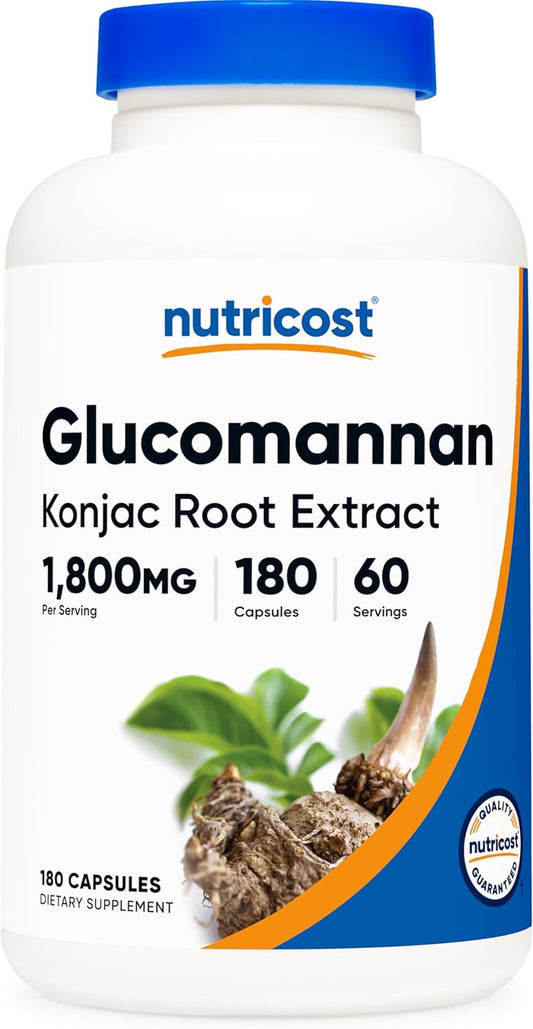180 Capsules of Nutricost Glucomannan 1,800mg - Natural Fiber Source, Non-GMO, Gluten Free Supplement