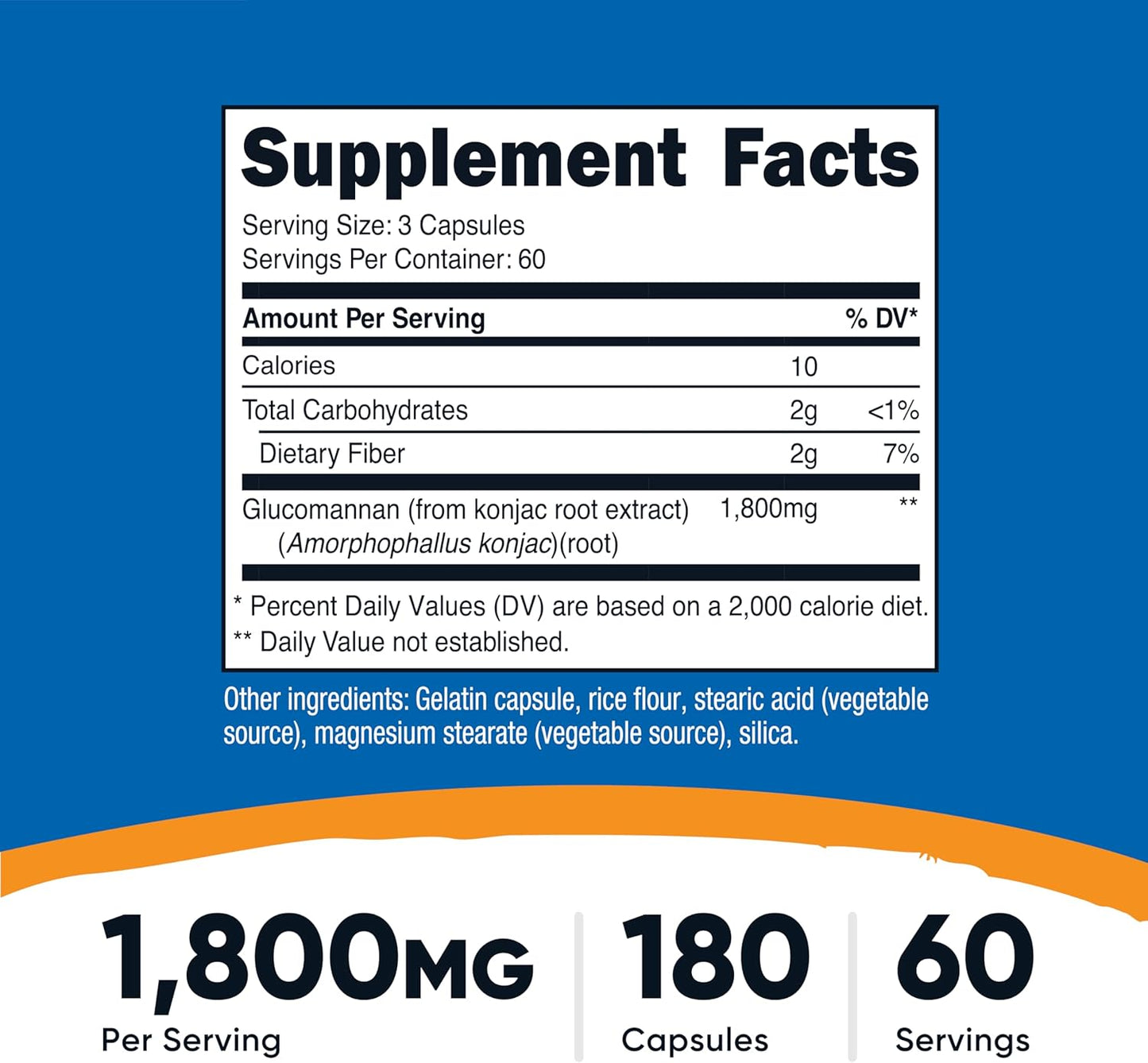 180 Capsules of Nutricost Glucomannan 1,800mg - Natural Fiber Source, Non-GMO, Gluten Free Supplement