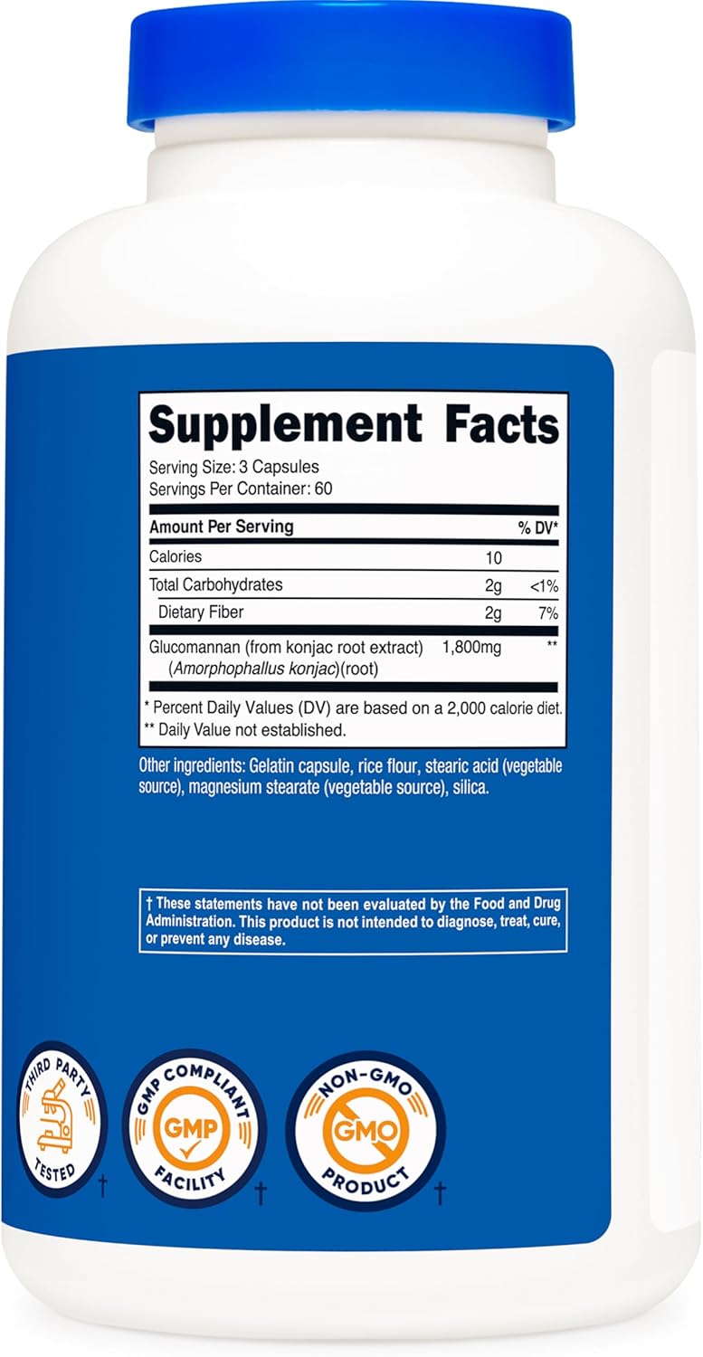 180 Capsules of Nutricost Glucomannan 1,800mg - Natural Fiber Source, Non-GMO, Gluten Free Supplement