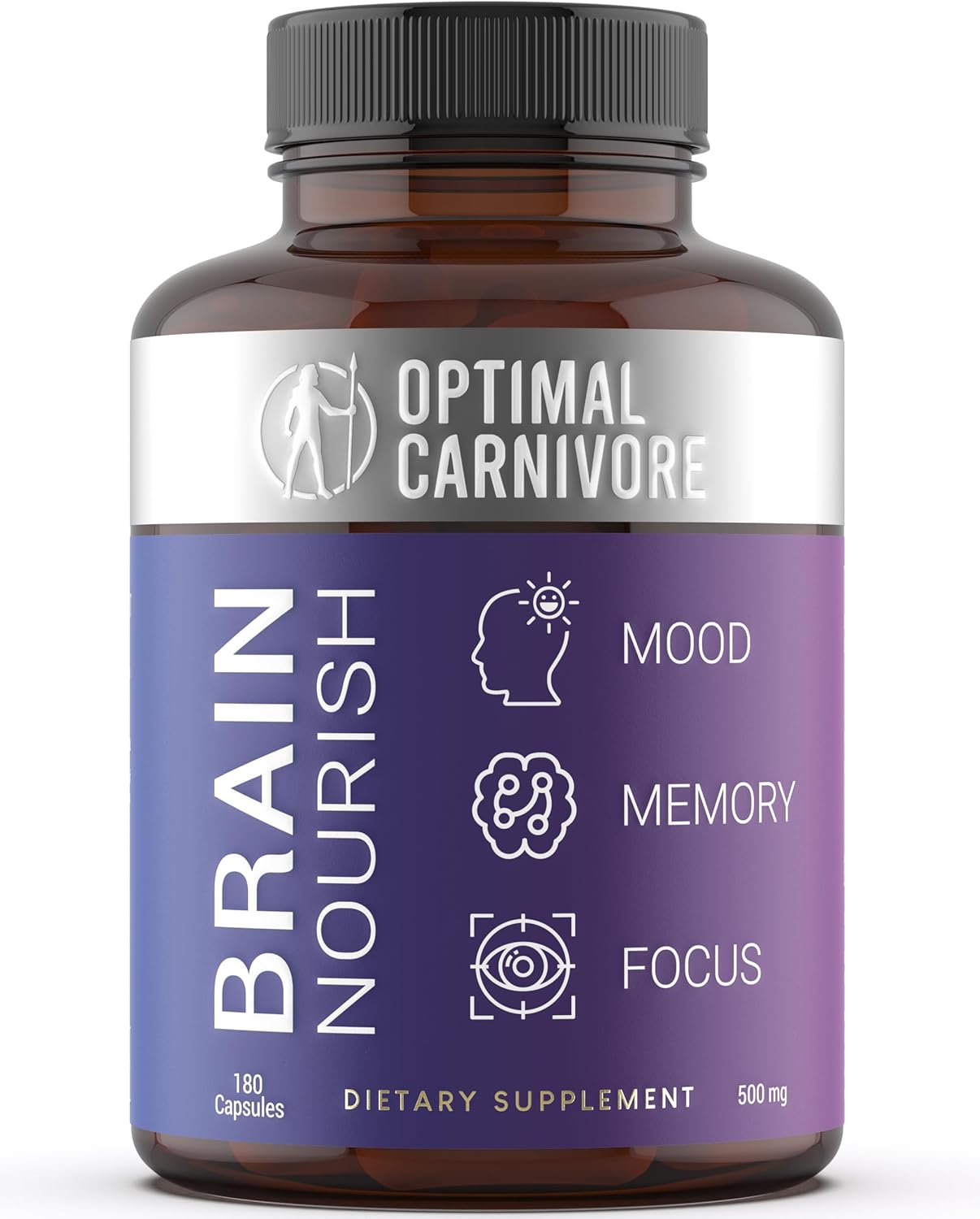 180 Capsules of Optimal Carnivore Lions Mane Mushroom & Beef Brain Nootropic Brain Support Supplement for Memory and Focus