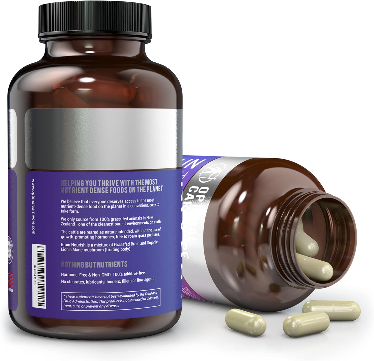 180 Capsules of Optimal Carnivore Lions Mane Mushroom & Beef Brain Nootropic Brain Support Supplement for Memory and Focus