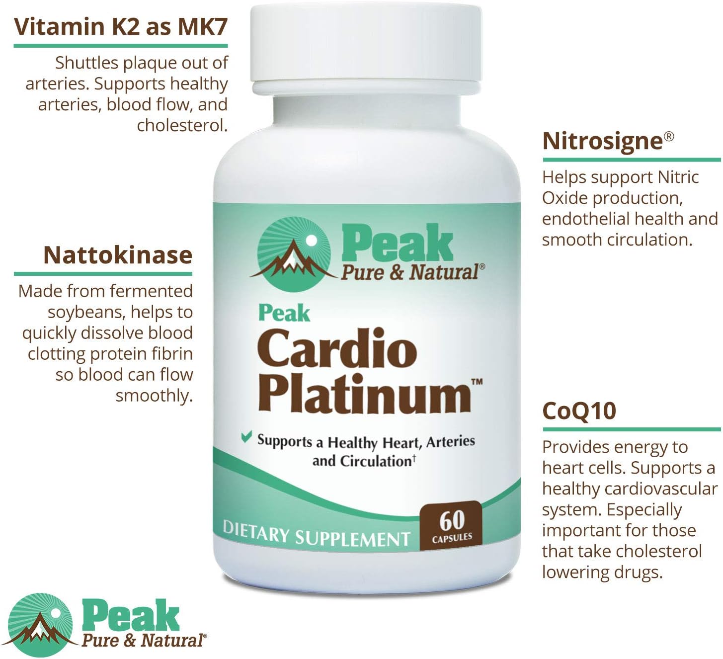 180 Capsules of Peak Pure & Natural Peak Cardio Platinum Formula