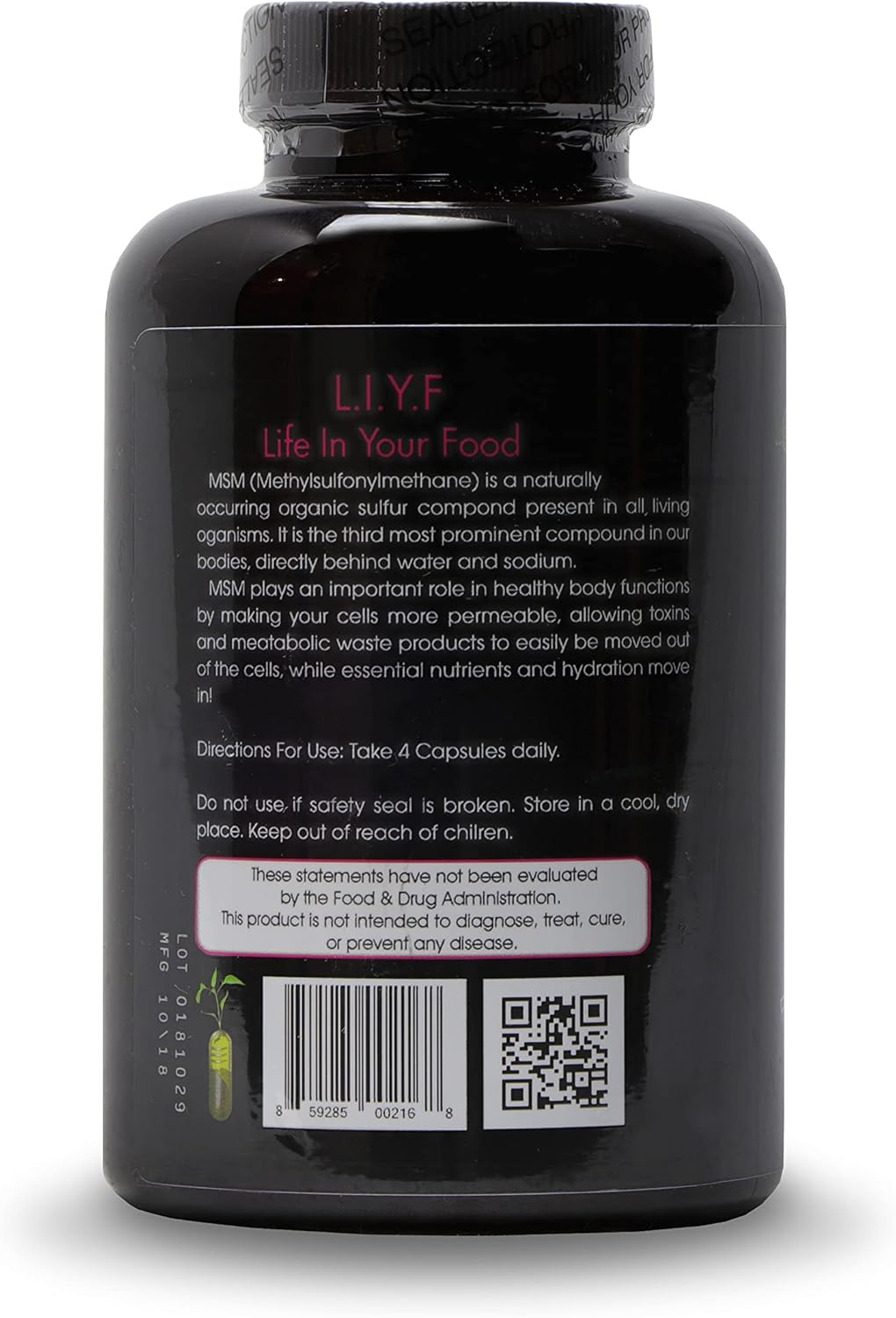 180 Capsules of PuraDyme MSM with Cofactor Whole Food Blend