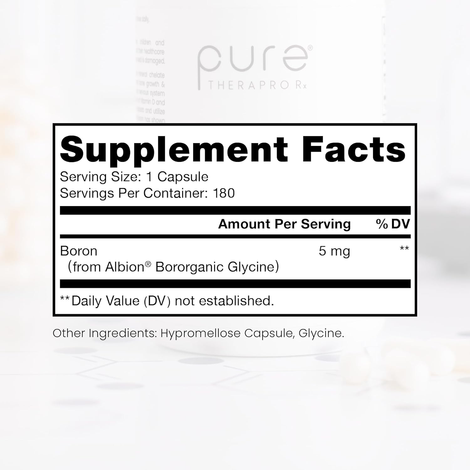 180 Capsules of Pure TheraPro Rx Bio Boron 5mg - Bororganic Glycine Boron Supplements for Men & Women - Vegan Mineral Support for Bones, Heart Health & Immunity