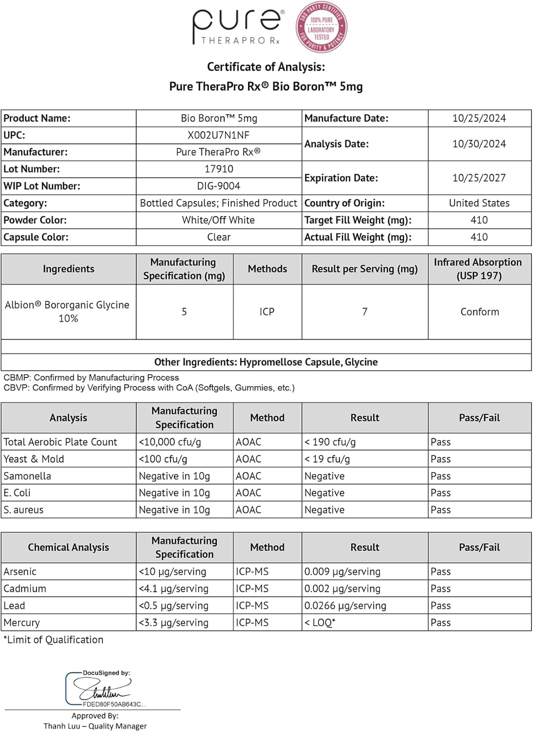 180 Capsules of Pure TheraPro Rx Bio Boron 5mg - Bororganic Glycine Boron Supplements for Men & Women - Vegan Mineral Support for Bones, Heart Health & Immunity