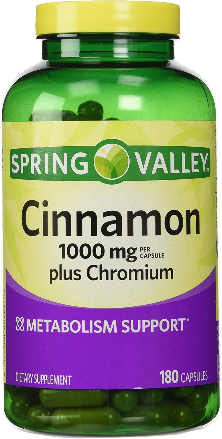 180 Capsules of Spring Valley Cinnamon 1000mg with Chromium for Support