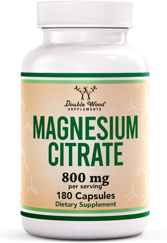 180 Capsules of Vegan Safe Magnesium Citrate 800mg for Digestion & Constipation Support - Non-GMO by Double Wood Supplements