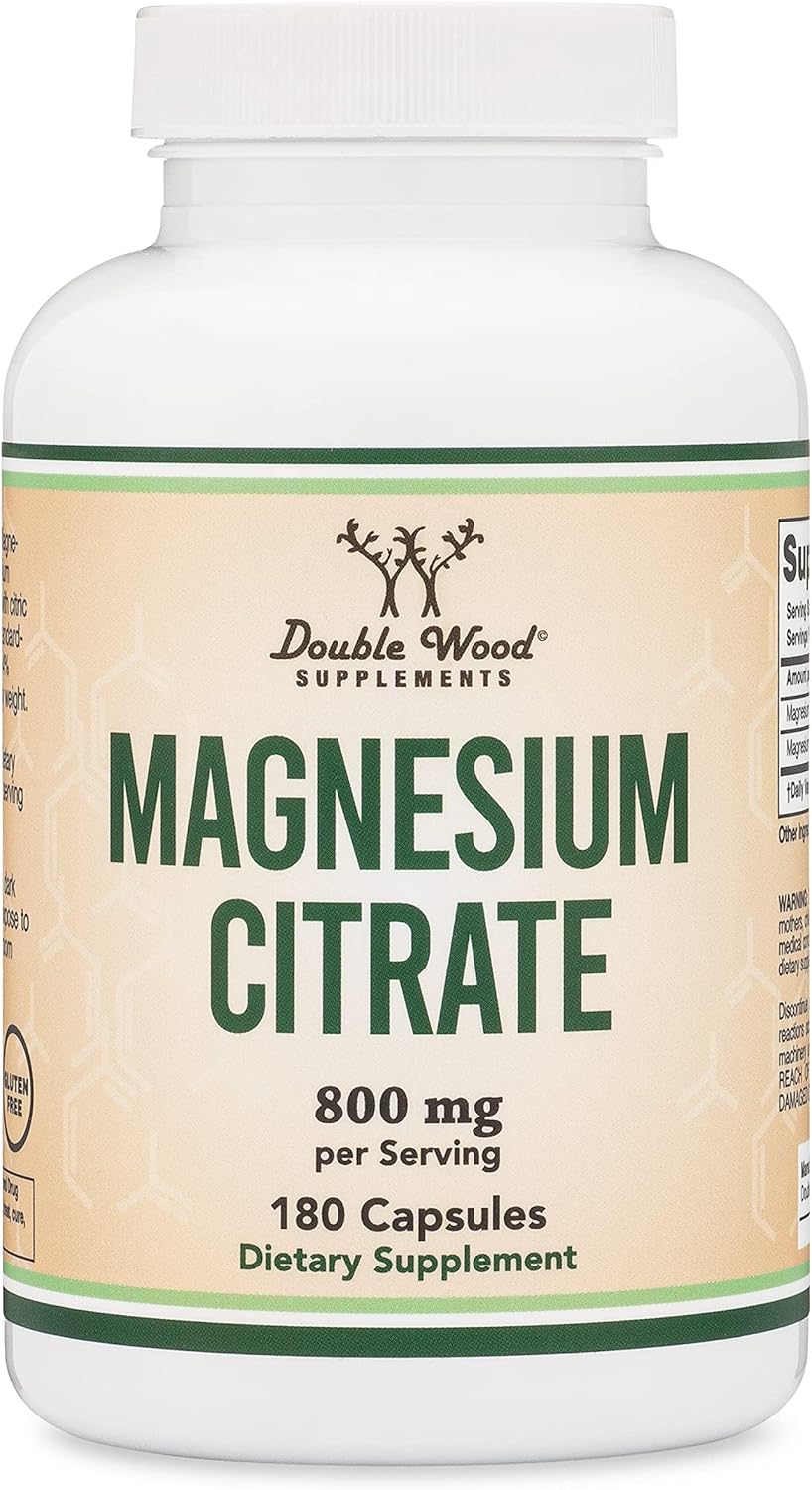 180 Capsules of Vegan Safe Magnesium Citrate 800mg for Digestion & Constipation Support - Non-GMO by Double Wood Supplements