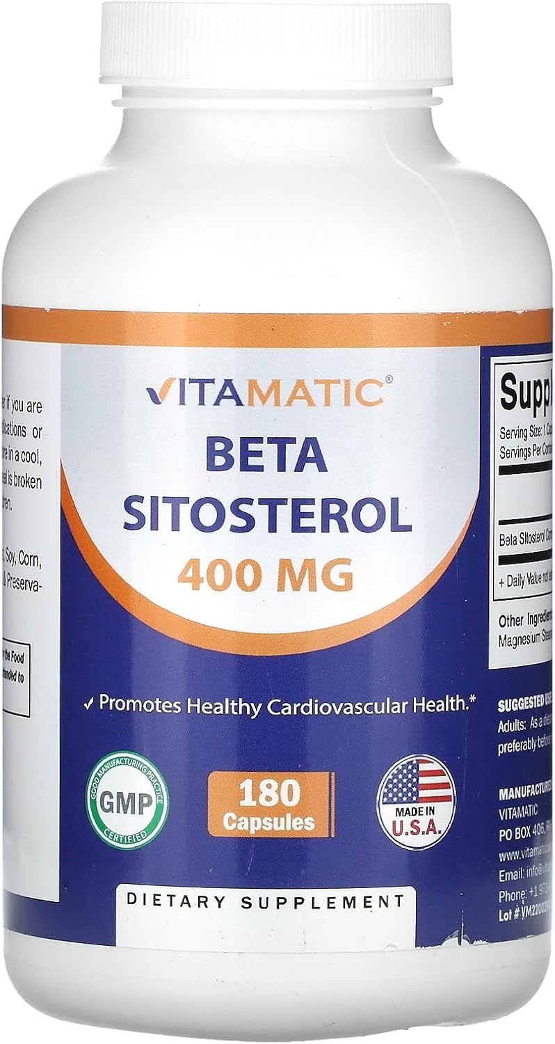 180 Capsules of Vitamatic Beta Sitosterol 400 mg Supplement for Prostate Health and Cholesterol Support