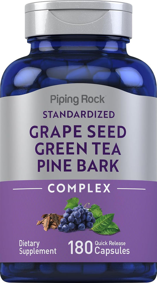 180 Capsules Piping Rock Grape Seed, Green Tea & Pine Bark Complex - Standardized Extract, Non GMO, Gluten Free Supplement