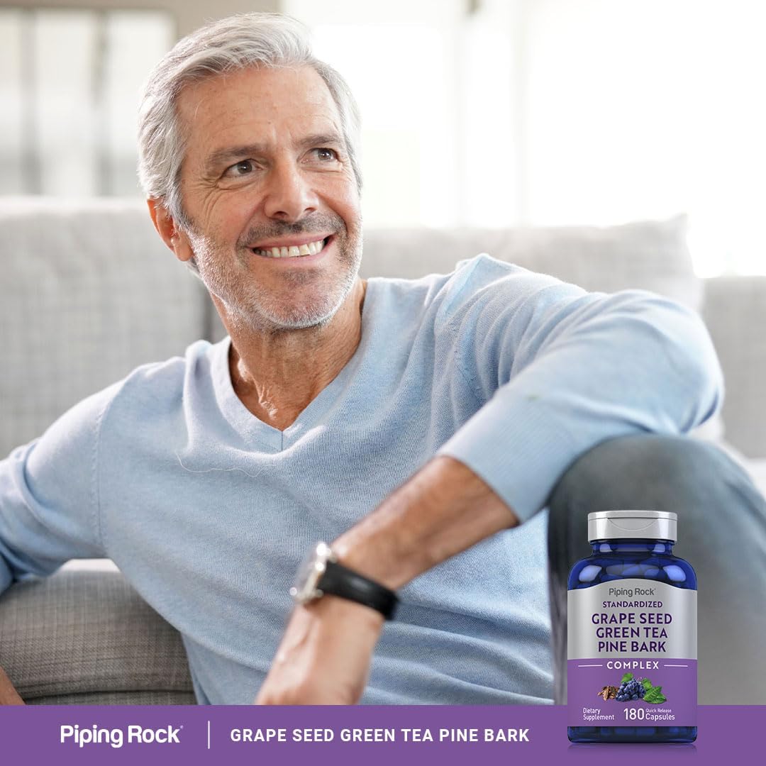 180 Capsules Piping Rock Grape Seed, Green Tea & Pine Bark Complex - Standardized Extract, Non GMO, Gluten Free Supplement