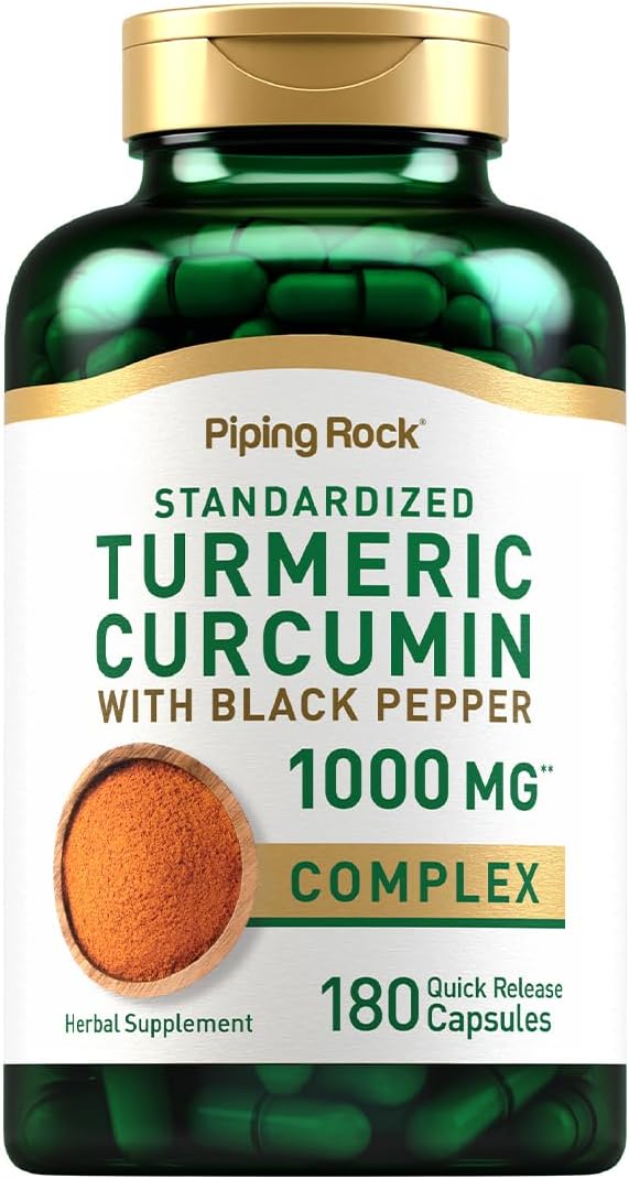180 Capsules Piping Rock Turmeric Curcumin with Black Pepper 1000mg Complex - Non-GMO, Gluten Free Herbal Supplement