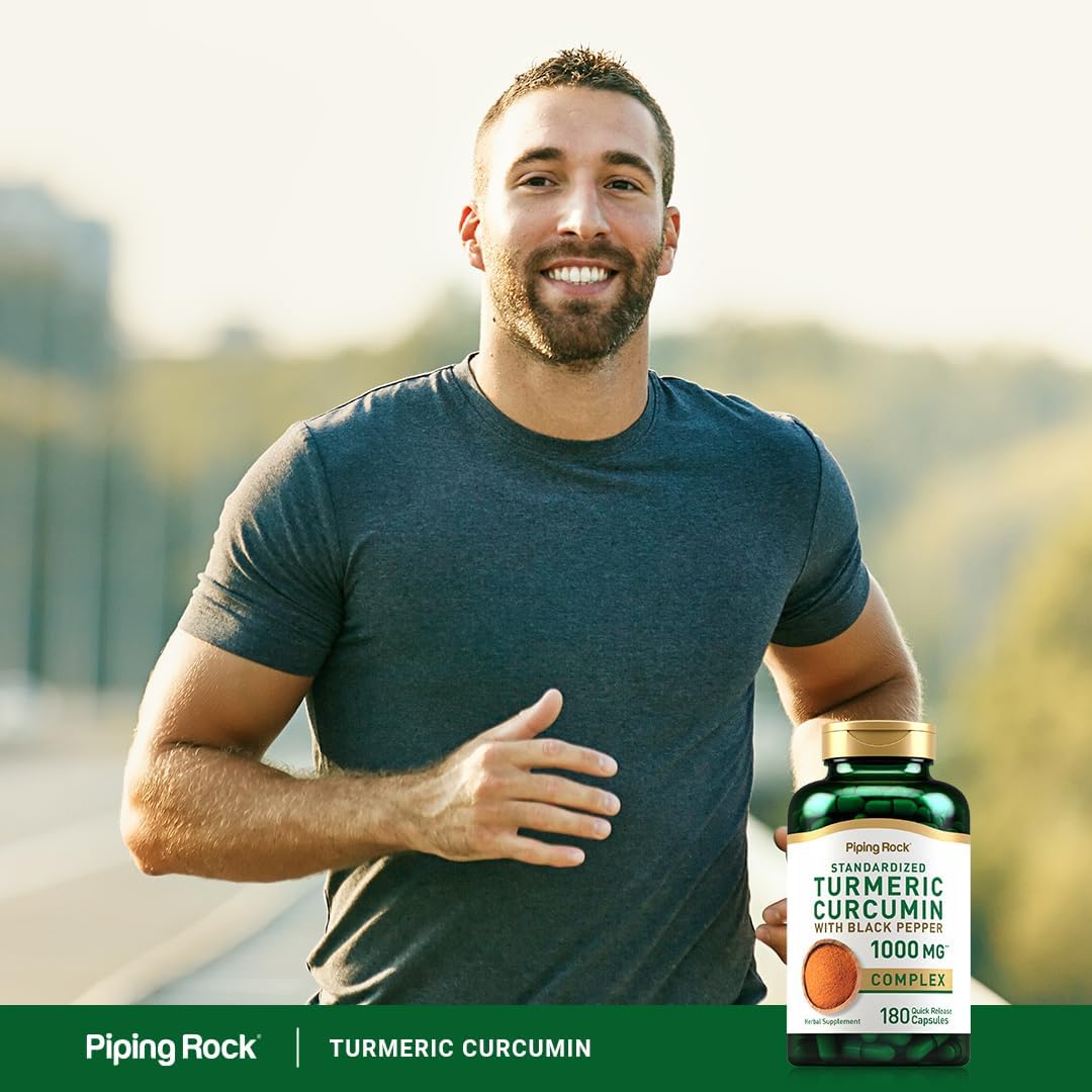 180 Capsules Piping Rock Turmeric Curcumin with Black Pepper 1000mg Complex - Non-GMO, Gluten Free Herbal Supplement