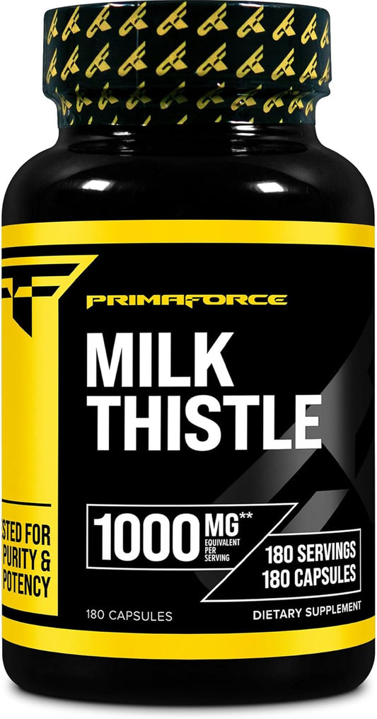 180 Capsules Primaforce Milk Thistle Supplement - 1000mg Equivalent, Gluten Free, Non-GMO, 4:1 Extract