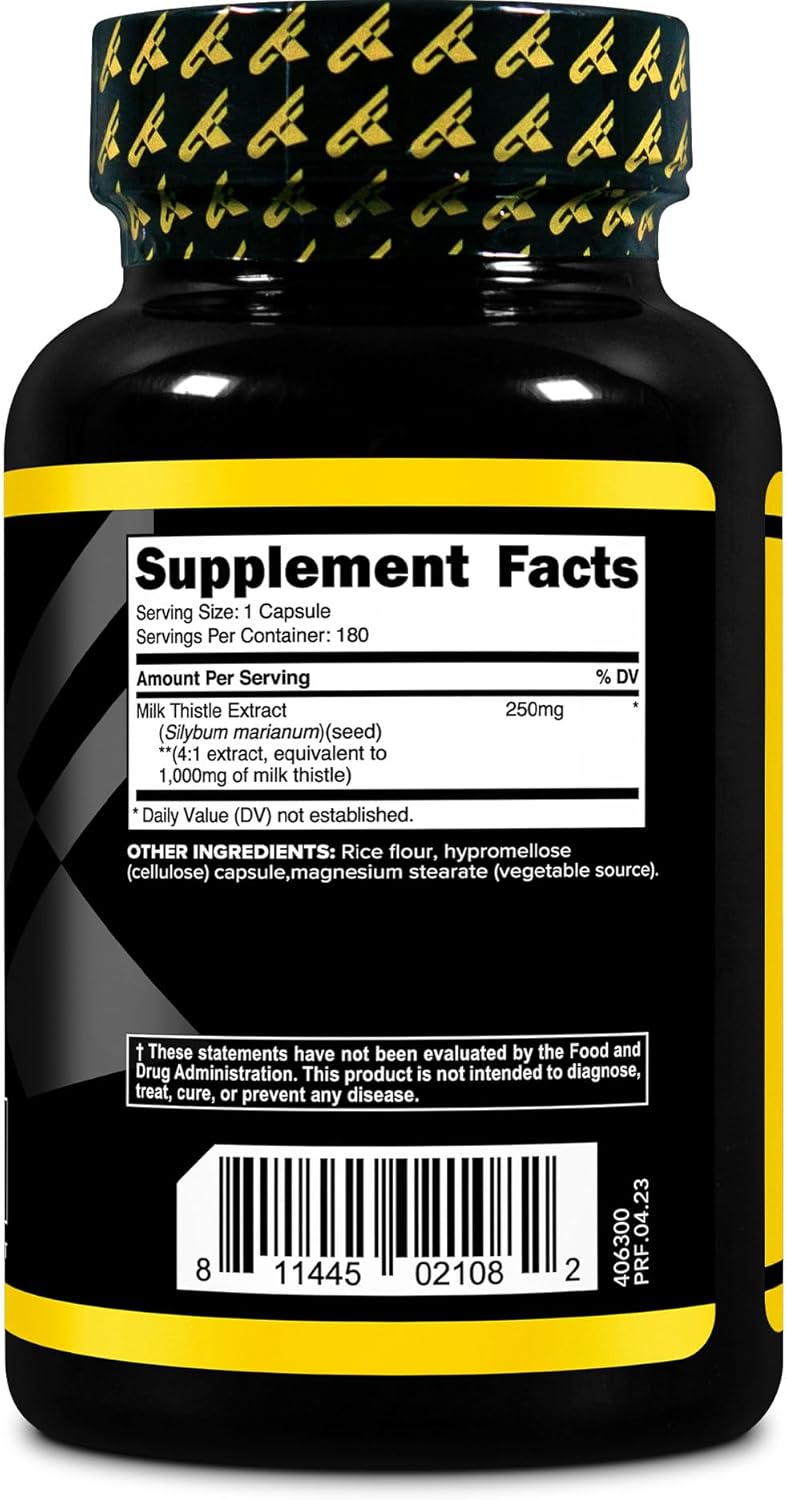 180 Capsules Primaforce Milk Thistle Supplement - 1000mg Equivalent, Gluten Free, Non-GMO, 4:1 Extract