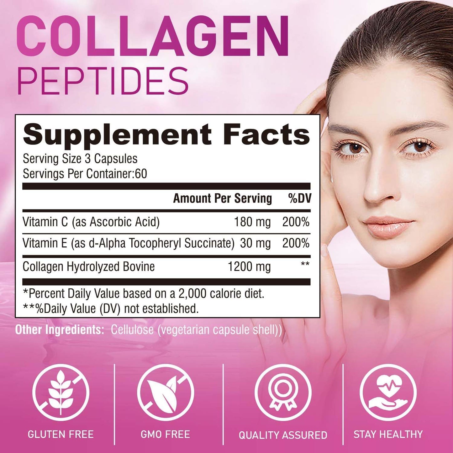 180 Capsules Pslalae Collagen Supplement with Vitamin C & E, Collagen Peptides for Skin Support, Non-GMO & Sugar Free