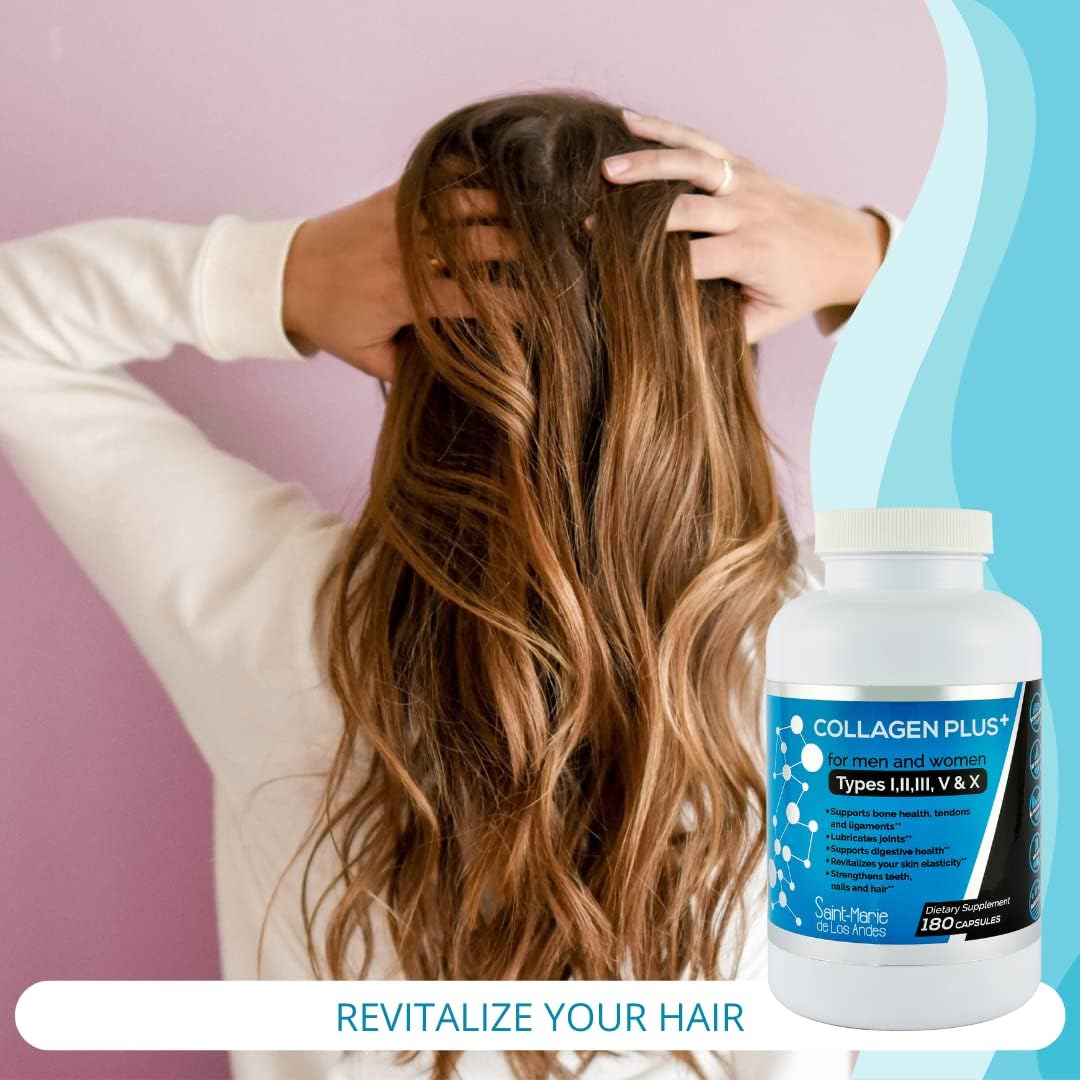 180 Capsules Saint-Marie de los Andes Multi Collagen Pills Plus - Types I, II, III, V & X + Absorption Enhancer - Non-GMO, Supports Hair, Skin, Nails, Joints, & Gut Health - 3 Months Supply