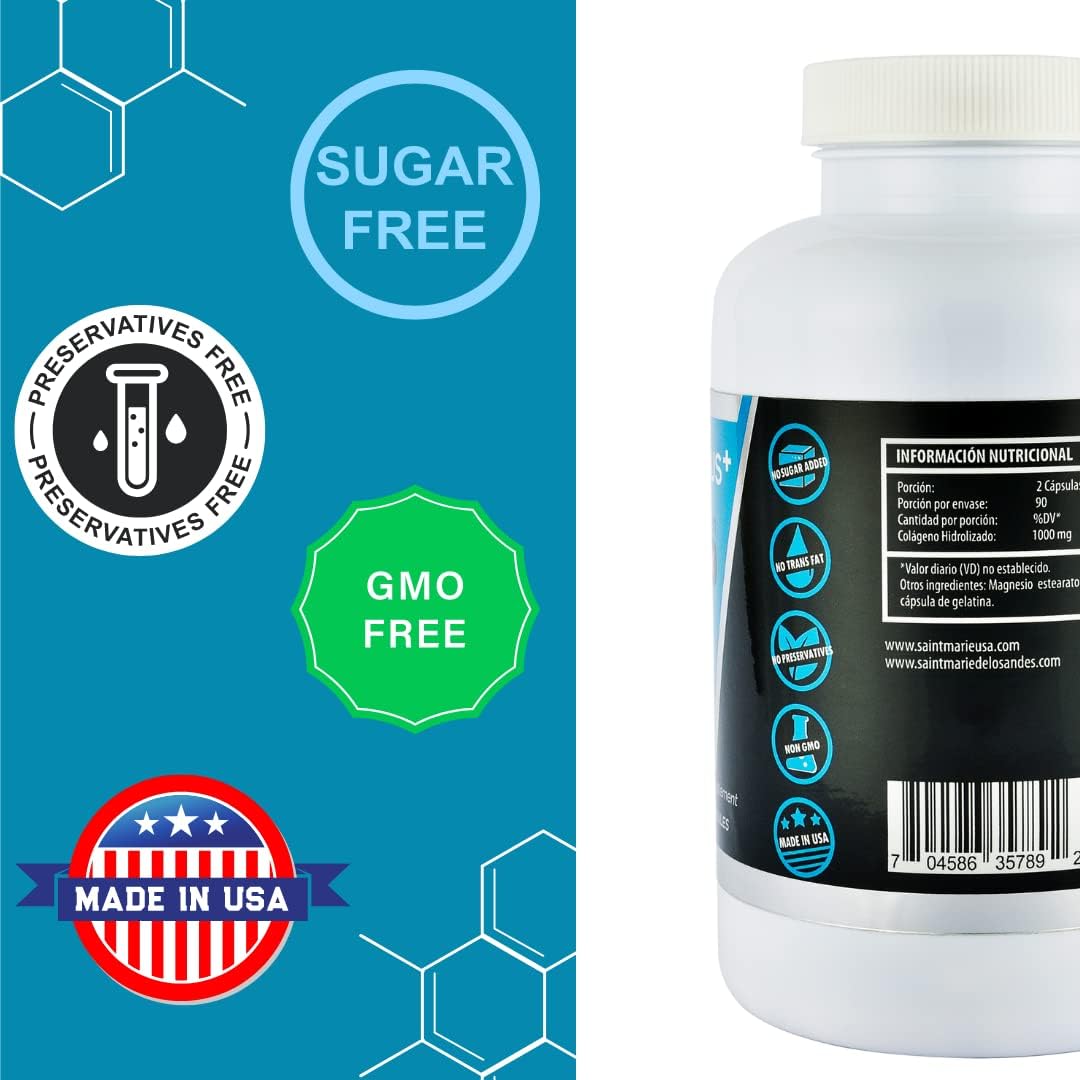 180 Capsules Saint-Marie de los Andes Multi Collagen Pills Plus - Types I, II, III, V & X + Absorption Enhancer - Non-GMO, Supports Hair, Skin, Nails, Joints, & Gut Health - 3 Months Supply