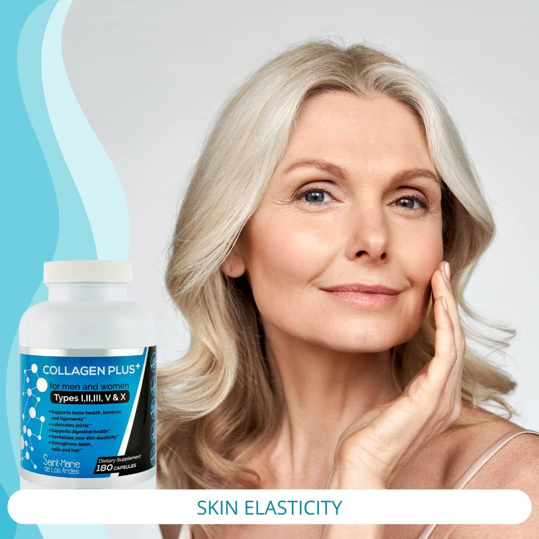 180 Capsules Saint-Marie de los Andes Multi Collagen Pills Plus - Types I, II, III, V & X + Absorption Enhancer - Non-GMO, Supports Hair, Skin, Nails, Joints, & Gut Health - 3 Months Supply