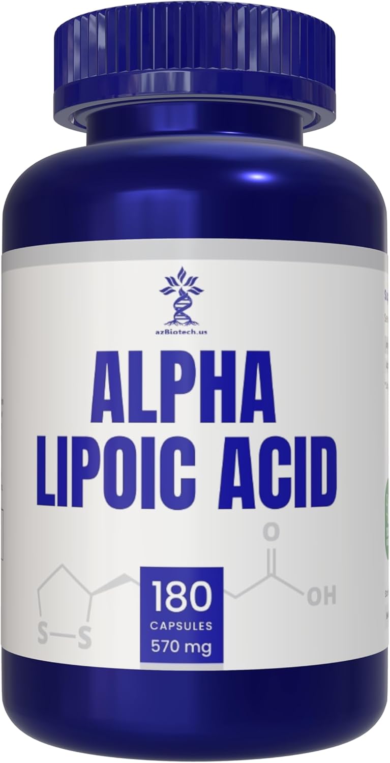 180 Count AZ BIOTECH Alpha Lipoic Acid (ALA) 570 mg Capsules - Gluten Free, Non-GMO, Vegan Formula