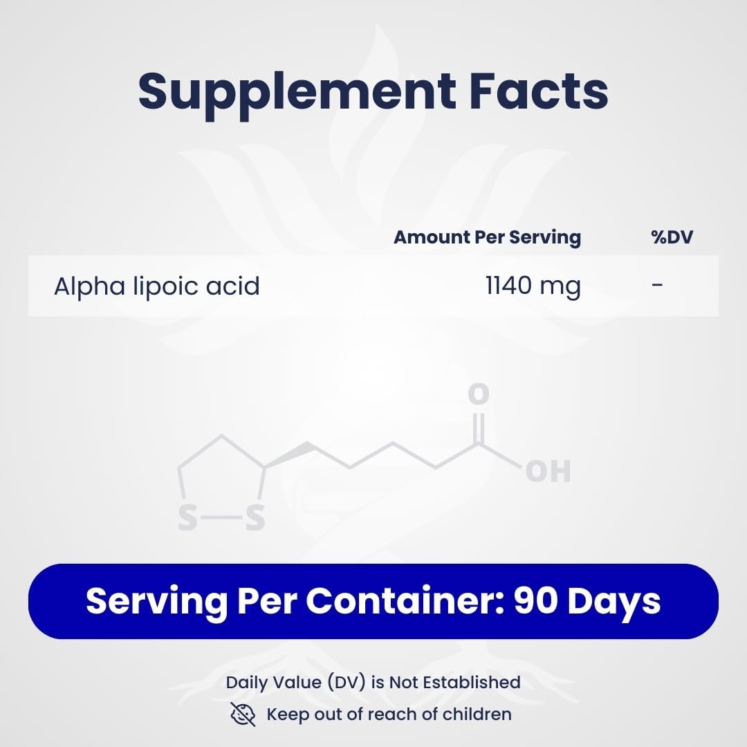 180 Count AZ BIOTECH Alpha Lipoic Acid (ALA) 570 mg Capsules - Gluten Free, Non-GMO, Vegan Formula