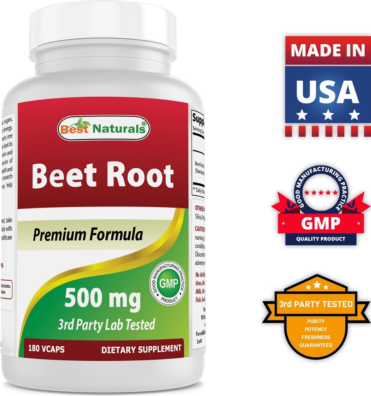 180 Count Best Naturals Beet Root Powder Capsules - 500 mg (2 Pack)