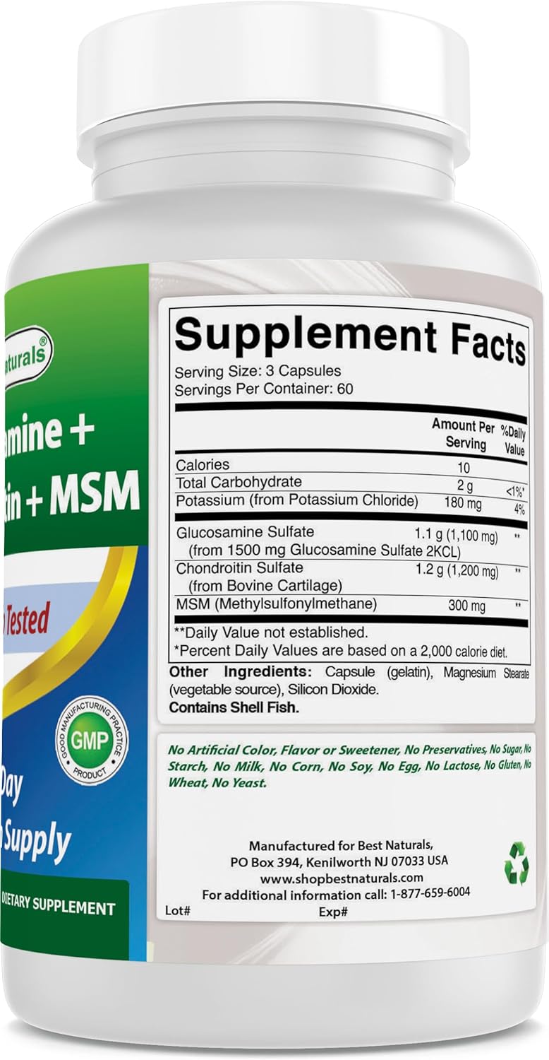 180 Count Best Naturals Glucosamine Chondroitin and MSM (Non-GMO) for Joint Health