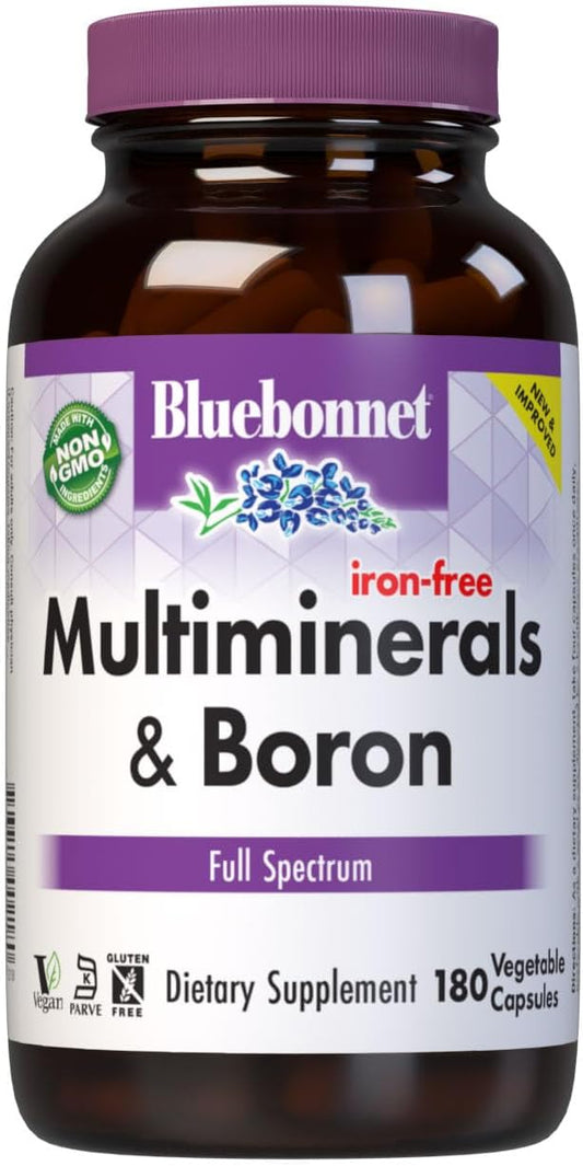 180 Count BlueBonnet Multi Minerals Plus Boron Vegetarian Capsules - Iron-Free Formula