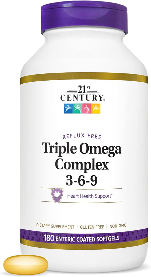 180 Count Bottle of 21st Century Triple Omega Complex 3 6 9 Softgels with Enteric Coating
