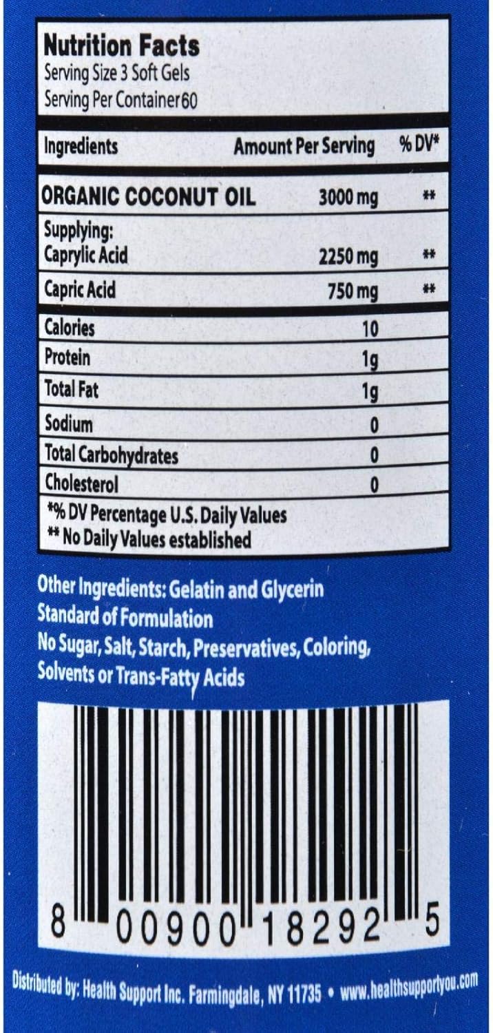 180 Count Coconut Oil Diet Softgel Capsules for Health Support