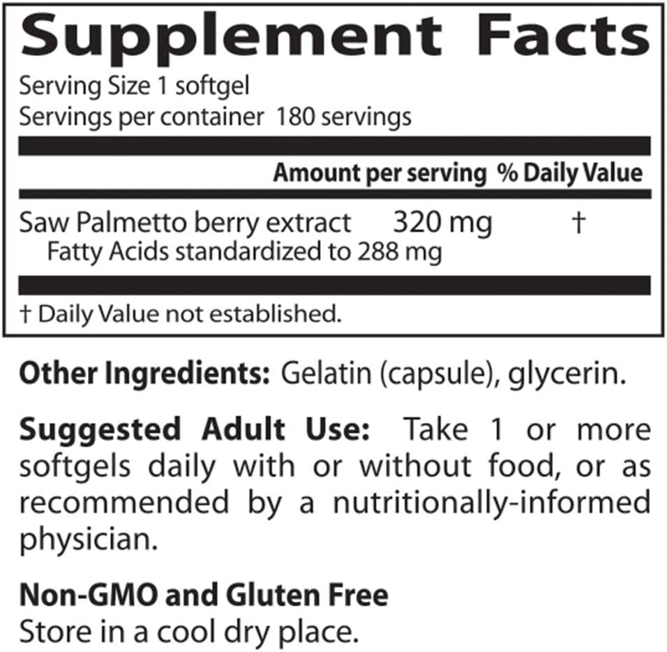 180 Count Doctor's Best Saw Palmetto Softgels with 320 Mg Formula