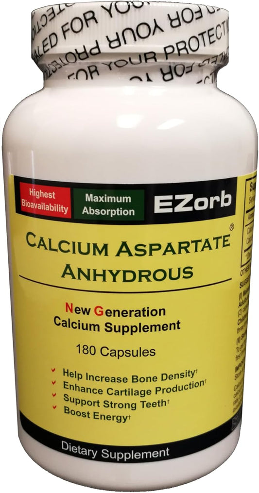 180 Count EZorb Calcium Aspartate Anhydrous Capsules for Bone, Joint, Muscle Health