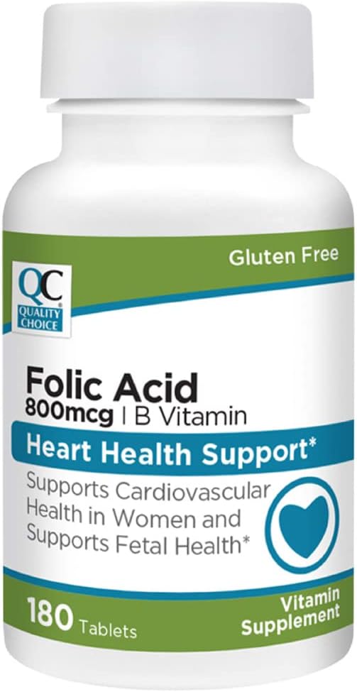 180 Count Folic Acid 800 mcg + B Tablets for Heart and Fetal Health - High Quality Formula